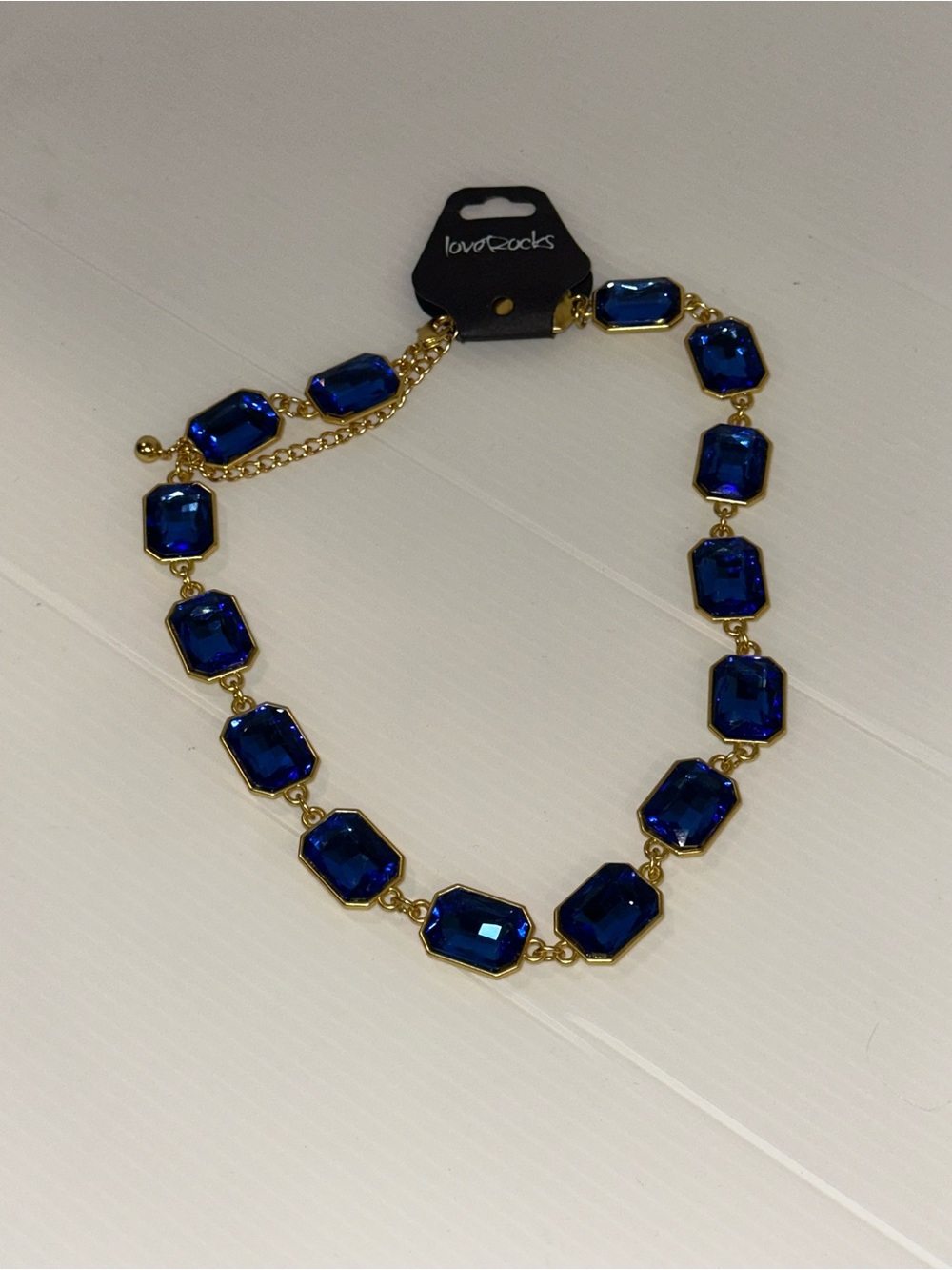 Love Rocks Gold-Tone Necklace with Royal Blue Faceted Stones